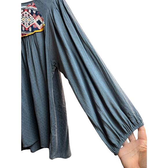 THML Women's Peasant Blouse Blue Large - Picture 5 of 11